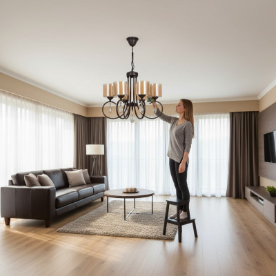 Lámpara de techo de salón, lámpara colgante, luminaria de techo de vidrio, candelabro de lujo 66x70.