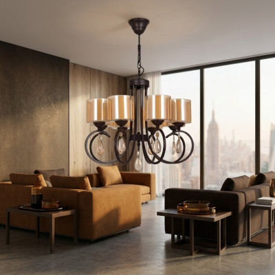 Lámpara de techo de salón, lámpara colgante, luminaria de techo de vidrio, candelabro de lujo 66x70.