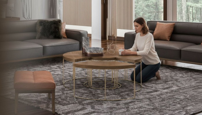 Mesa de centro redonda moderna mesas auxiliares de lujo muebles de madera mesa de sala de estar
