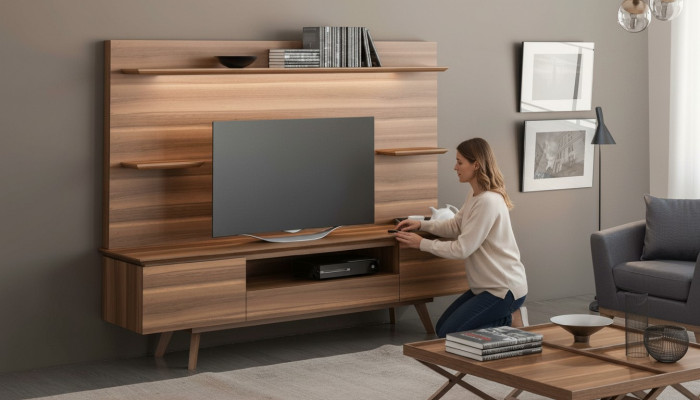 Nuez natural estantes de lujo Estantes colgantes de muebles de sala de estar modernos nuevos