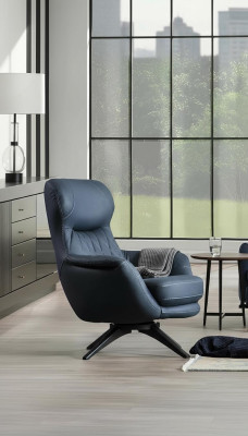 Sillón individual estilo moderno y cómodo de suavidad media en azul lujoso.