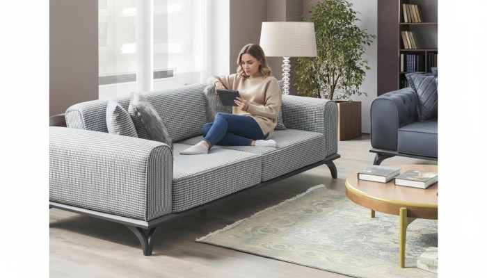 Sofá de tres plazas 227 cm Sofá Sofás Tapicería Muebles Textil Tela