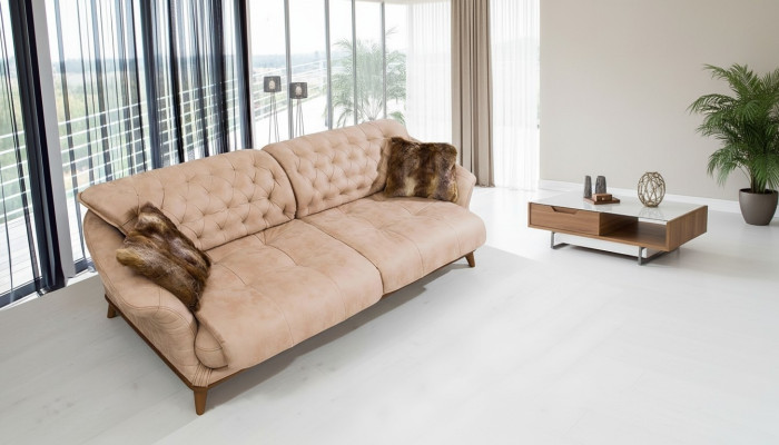 Sofá marrón para la sala de estar Sofás Tapizado Muebles de tres plazas 221 cm