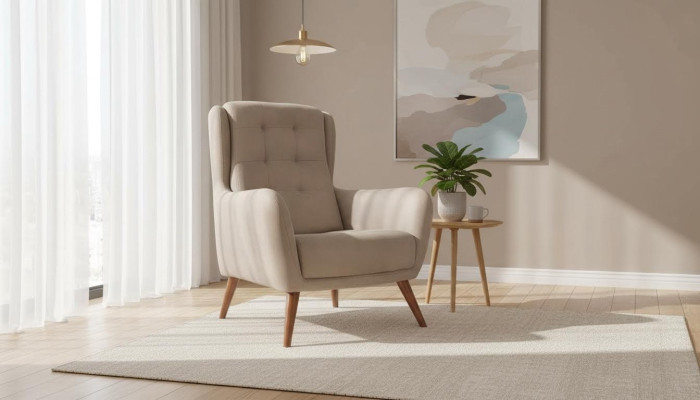 Chesterfield sillón Club sofá de una plaza sofá tapizado muebles beige relax nuevo.