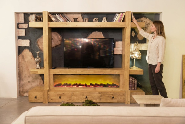 Mueble de televisión de madera, pared modular, sistema de pared para televisión 240x205.