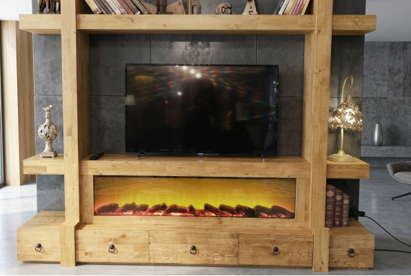 Mueble de televisión de madera, pared modular, sistema de pared para televisión 240x205.