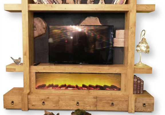 Mueble de televisión de madera, pared modular, sistema de pared para televisión 240x205.