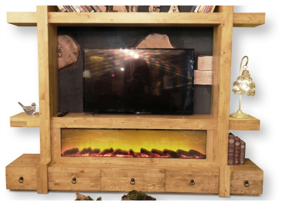 Mueble de televisión de madera, pared modular, sistema de pared para televisión 240x205.