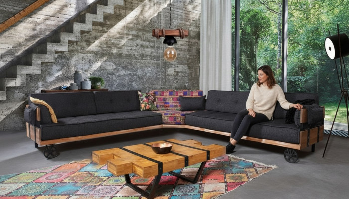 Sofá esquinero acolchado para loft con ruedas, sofá esquinero, juego de sofás esquineros, sofá de 2 piezas.