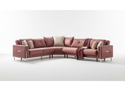 Stilvolles Ecksofa L-Form Eckgarnitur Wohnlandschaft Couchen Sofas Altrosa