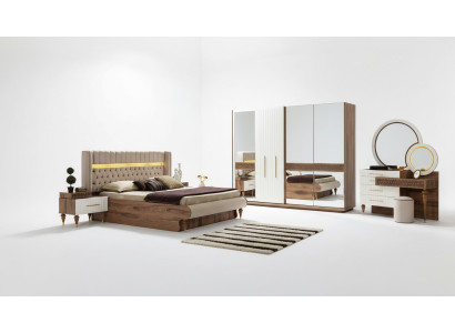 Dormitorio Set de 5 piezas Diseño Lujo Cama Chesterfield Set Completo