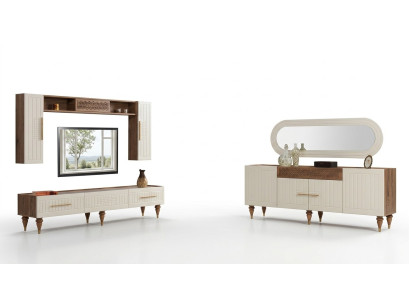 Juego completo de sala de estar + conjunto de comedor Mesa Estante Cómoda 6 piezas.