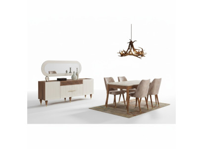 Juego de comedor de 3 piezas, conjunto de mesa de comedor, cómoda, espejo, set completo.