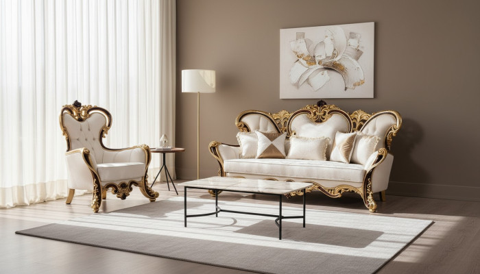Sofá real Set 3+1 Sofá de 1 plaza Sillón Diseño clásico Sala de estar de lujo