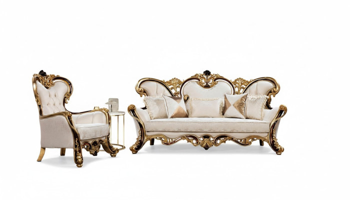 Sofá real Set 3+1 Sofá de 1 plaza Sillón Diseño clásico Sala de estar de lujo