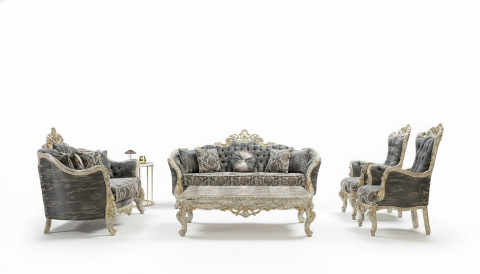 Sofá clásico Chesterfield de estilo barroco con juego completo de muebles de sala de estar de 5 piezas.