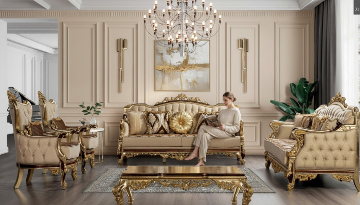 Conjunto de sofá clásico, mesa de centro, sillón, sofá de 5 piezas Chesterfield muebles