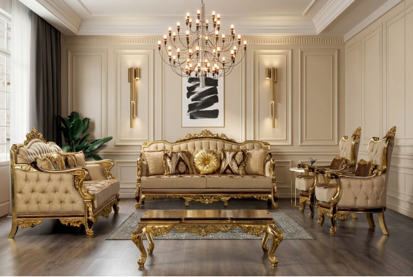 Conjunto de sofá clásico, mesa de centro, sillón, sofá de 5 piezas Chesterfield muebles