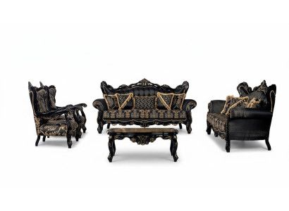 Sofá Set 3+3+1+1 Mesa de Centro Sala de Estar Lujo Negro Nuevo Sofá Conjunto