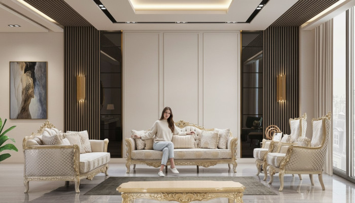 Sofá Chesterfield barroco, muebles clásicos de salón, juego completo de 5 piezas.