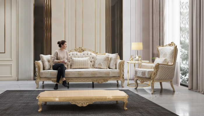 Sofá 3+1 Sillón conjunto de sala de estar de lujo de tela nuevo