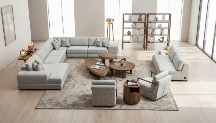 Sofá en forma de L para la sala de estar, muebles modernos, sofá de diseñador de tela.