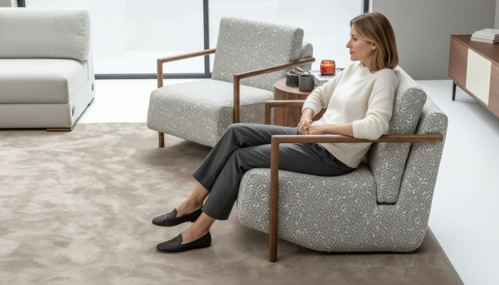 Sillón Sala de estar Muebles Diseño Moderno Tapizado 1 Plaza Relax Gris Club