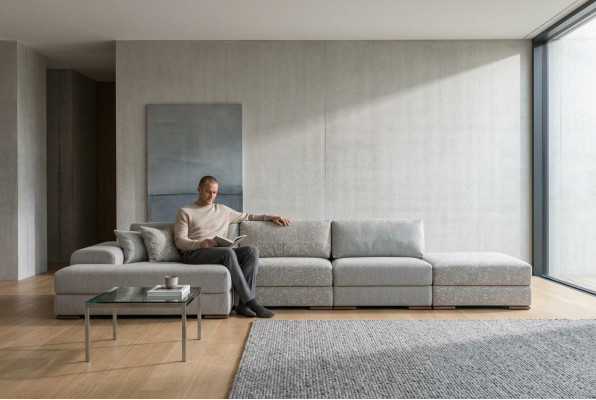 Sofá de esquina en forma de L para la sala de estar, tapizado en textil, diseño moderno de lujo 415 x 150