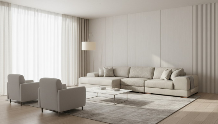Sofá de esquina en forma de L, conjunto de salón de lujo en gris, sofá moderno, muebles.