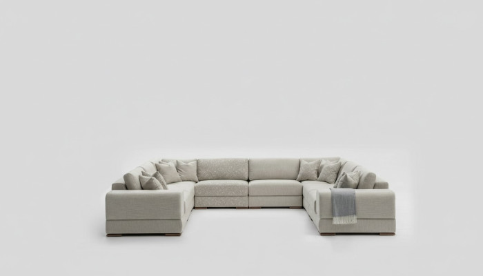 Sofá en forma de U Diseño moderno Sala de estar de lujo Grande Gris Sofá de esquina Nuevo