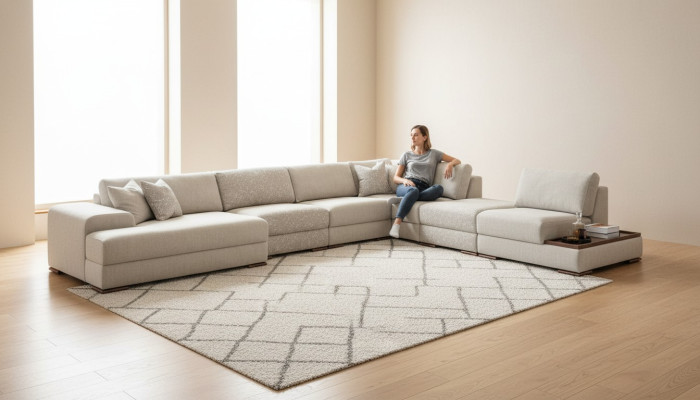 Sofás en forma de U Diseño moderno Muebles de lujo Sala de estar gris Sofá de esquina Nuevo