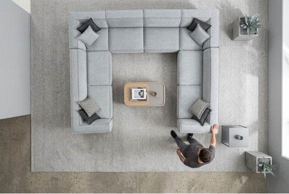 Sofá esquinero de salón en forma de U de lujo, diseño moderno gris, gran sofá de salón.