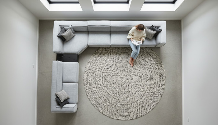 Sofá en forma de L Sofá Acolchado Sala de estar Diseño moderno Sofá esquinero Textil Sofás