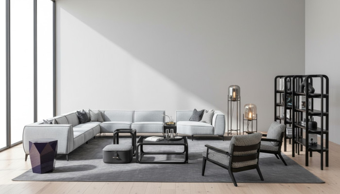Sofá esquinero sofá tapizado muebles en forma de U salón con sillón sofás grises