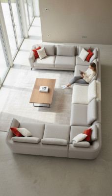 Sofá de esquina en forma de U Sala de estar de lujo Beige Sofá tapizado Estilo moderno Nuevo