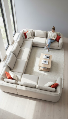Sofá en forma de U de lujo para salón, sofá de esquina beige, diseño de sofá tapizado moderno.