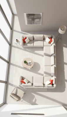 Sofá en forma de U de lujo para salón, sofá de esquina beige, diseño de sofá tapizado moderno.