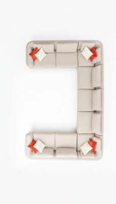 Sofá en forma de U de lujo para salón, sofá de esquina beige, diseño de sofá tapizado moderno.