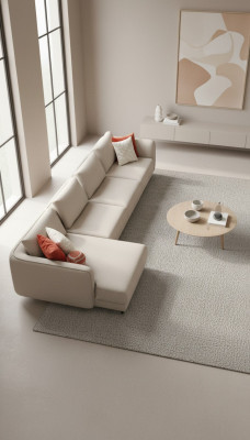 Sofá de esquina beige de lujo para sala de estar, diseño moderno en forma de L, 420x170 cm.