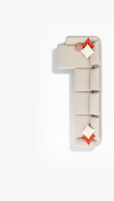 Sofá de esquina beige de lujo para sala de estar, diseño moderno en forma de L, 420x170 cm.
