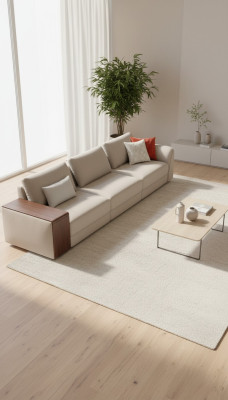 Cómodo sofá de 5 plazas en beige sencillo y diseño moderno.
