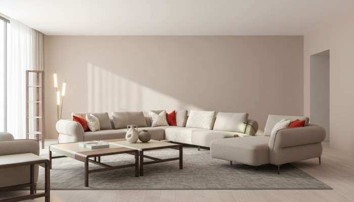 Sofá esquinero en forma de U beige de lujo para sala de estar moderna, sofá tapizado nuevo.