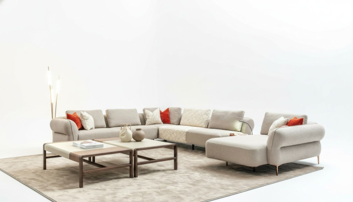 Sofá esquinero en forma de U beige de lujo para sala de estar moderna, sofá tapizado nuevo.