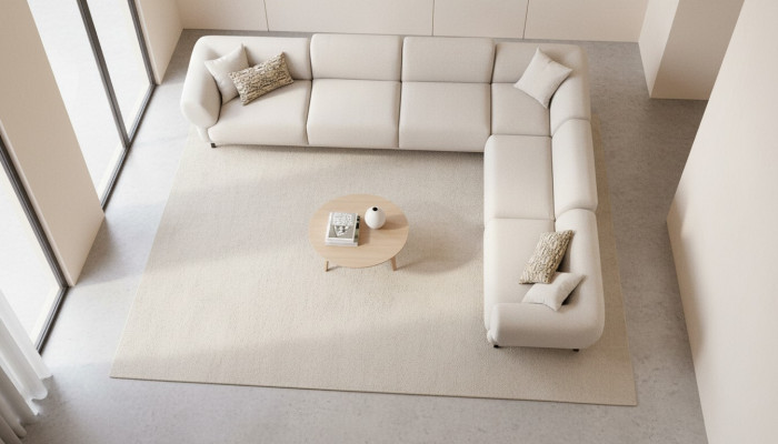 Sofá esquinero en forma de L color beige, conjunto de muebles en estilo textil 405x315 sofá.