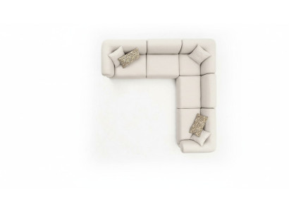 Sofá de esquina color beige para sala de estar en forma de L, moderno, de tela.