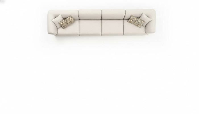 Gran sofá beige atractivo de 6 plazas en un diseño sencillo hecho de materiales premium.