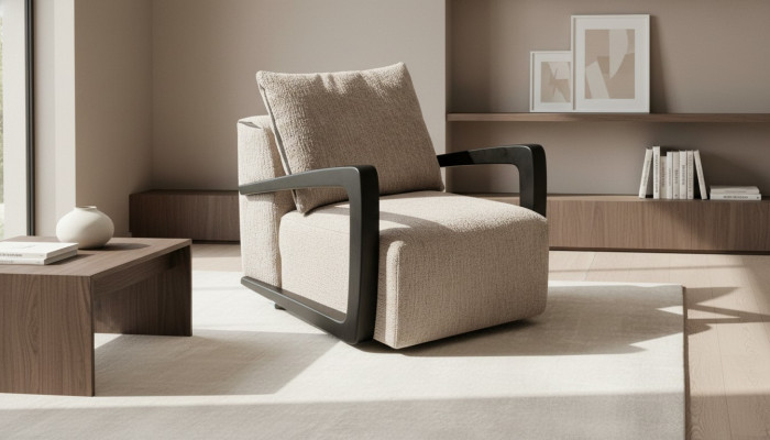 Sillón tapizado 1 asiento. Diseñador textil. Estilo moderno para sala de estar. Nuevo.