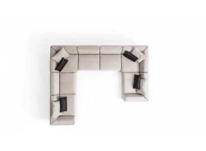 Sofá en forma de U de esquina, sofá de salón beige, sofá seccional de tela en forma de L.