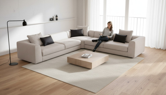 Sofá de esquina color topo Conjunto de sofá de esquina Sofá de esquina compacto Muebles tapizados de tela Esquina de sofá