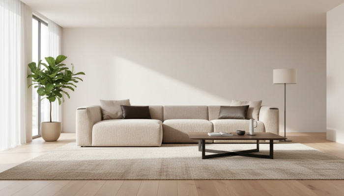 Moderno sofá de esquina beige de lujo, sofás tapizados modernos nuevos